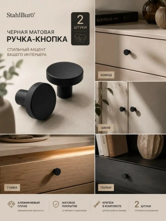 Мебельная ручка черная матовая 2 шт. StahlBuro (АР2401) для шкафа, комода, полок, алюминиевый сплав, с крепежом; УТ-00000539